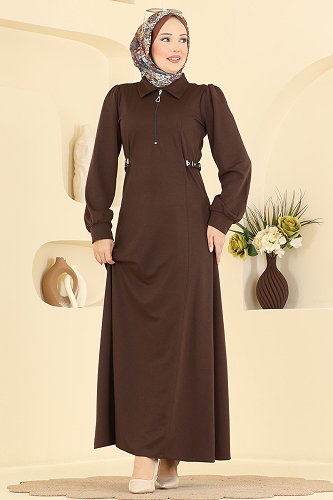 moda selvim Dress 24051UKBK1160 Brown - Thumbnail