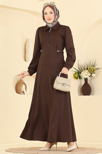 moda selvim الفستان بني 24051UKBK1160 - Thumbnail