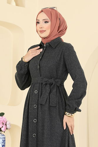 moda selvim Dress 24082UKBK1160 Anthracite - Thumbnail