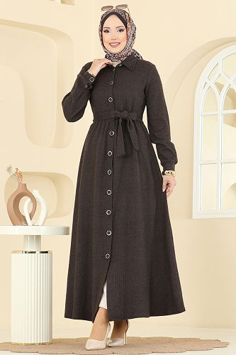 moda selvim الفستان بني 24082UKBK1160 - Thumbnail