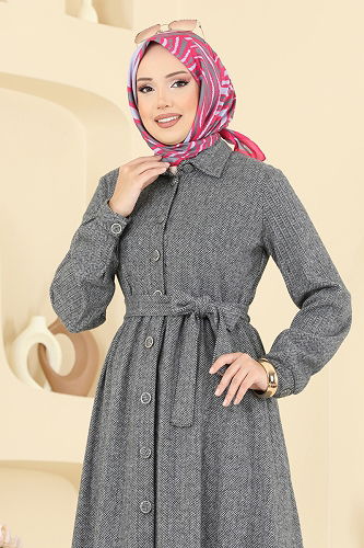 moda selvim Dress 24082UKBK1160 Gray - Thumbnail