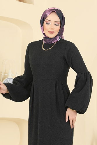 moda selvim Dress 24085UKBK1160 Black - Thumbnail