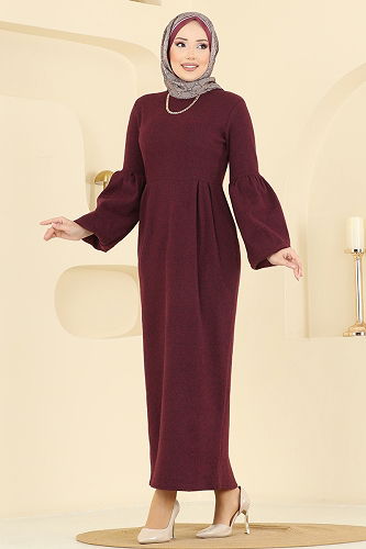 moda selvim Dress 24085UKBK1160 Burgundy - Thumbnail