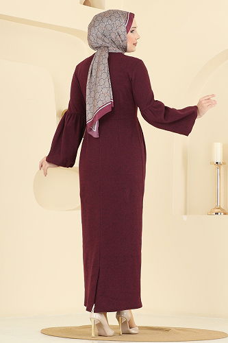 moda selvim Dress 24085UKBK1160 Burgundy - Thumbnail