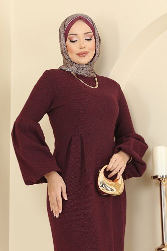 moda selvim الفستان خمري 24085UKBK1160 - Thumbnail