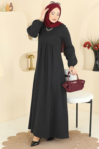 moda selvim الفستان أسود 24086UKBK1160 - Thumbnail