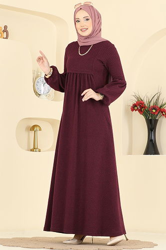 moda selvim Dress 24086UKBK1160 Burgundy - Thumbnail