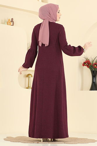 moda selvim Dress 24086UKBK1160 Burgundy - Thumbnail