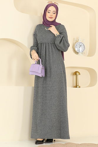 moda selvim الفستان رمادي 24086UKBK1160 - Thumbnail