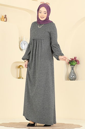 moda selvim الفستان رمادي 24086UKBK1160 - Thumbnail