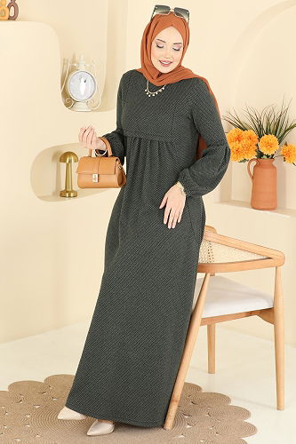 moda selvim Dress 24086UKBK1160 Khaki - Thumbnail