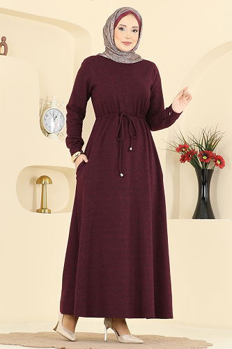 moda selvim Dress 24090UKBK1160 Burgundy - Thumbnail