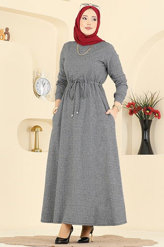 moda selvim الفستان رمادي 24090UKBK1160 - Thumbnail