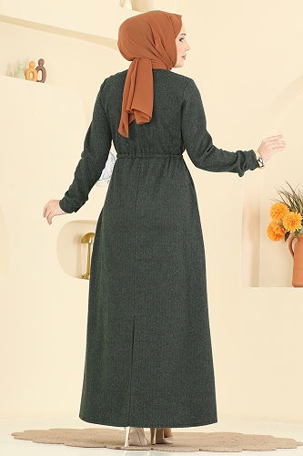 moda selvim الفستان اخضر عفني 24090UKBK1160 - Thumbnail