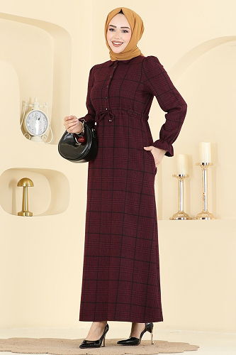 moda selvim الفستان خمري 24092UKBK1160 - Thumbnail