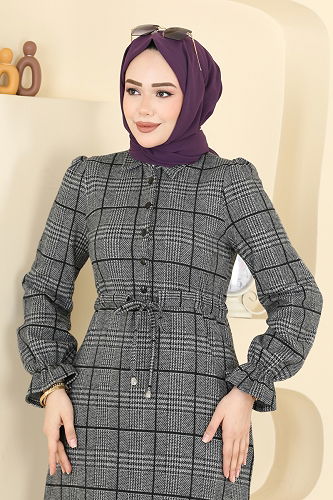 moda selvim Dress 24092UKBK1160 Gray - Thumbnail