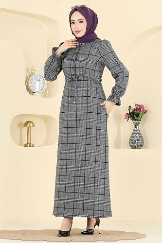 moda selvim Dress 24092UKBK1160 Gray - Thumbnail