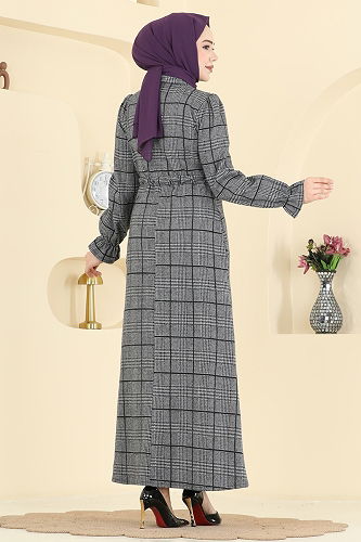 moda selvim الفستان رمادي 24092UKBK1160 - Thumbnail