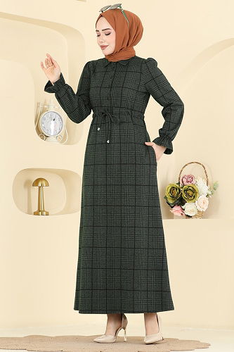 moda selvim الفستان اخضر عفني 24092UKBK1160 - Thumbnail