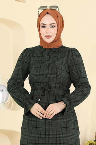 moda selvim الفستان اخضر عفني 24092UKBK1160 - Thumbnail