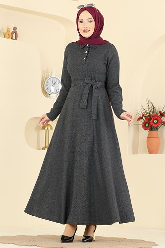 moda selvim Dress 24097UKBK1160 Anthracite - Thumbnail