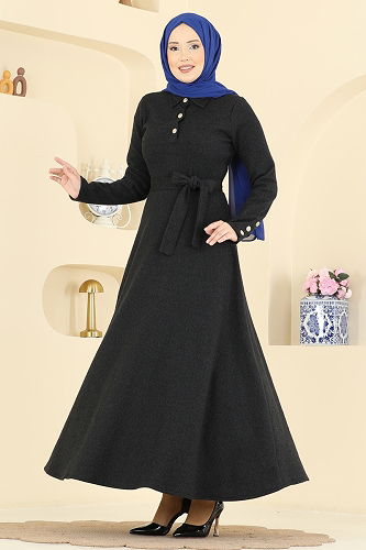 moda selvim الفستان أسود 24097UKBK1160 - Thumbnail