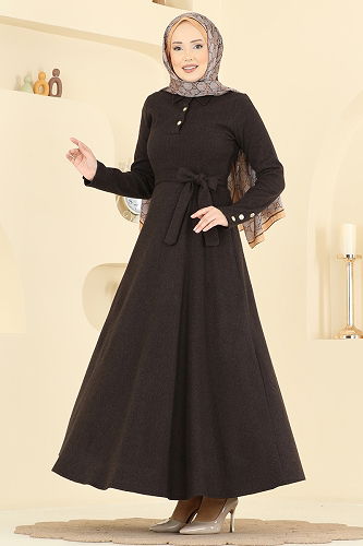 moda selvim الفستان بني 24097UKBK1160 - Thumbnail