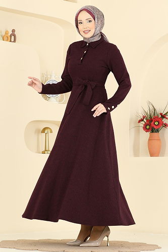 moda selvim Dress 24097UKBK1160 Burgundy - Thumbnail