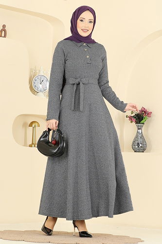 moda selvim الفستان رمادي 24097UKBK1160 - Thumbnail