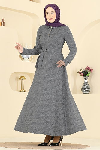 moda selvim الفستان رمادي 24097UKBK1160 - Thumbnail