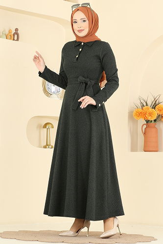 moda selvim Dress 24097UKBK1160 Khaki - Thumbnail