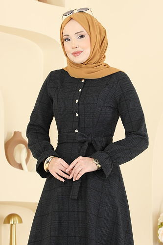 moda selvim الفستان أسود 24098UKBK1160 - Thumbnail