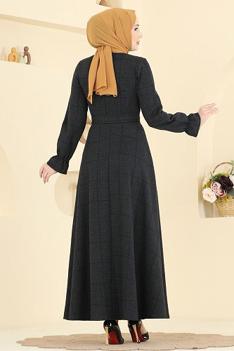 moda selvim الفستان أسود 24098UKBK1160 - Thumbnail