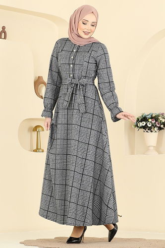 moda selvim Dress 24098UKBK1160 Gray - Thumbnail