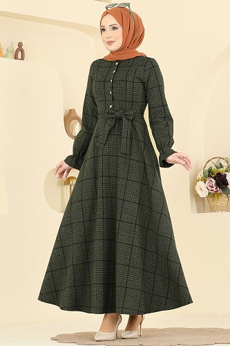 moda selvim الفستان اخضر عفني 24098UKBK1160 - Thumbnail
