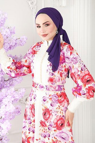 moda selvim 2410JNF844 أحمر & سكري فستان - Thumbnail