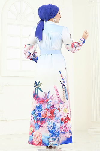 moda selvim Dress 2411JNF844 Blue - Thumbnail