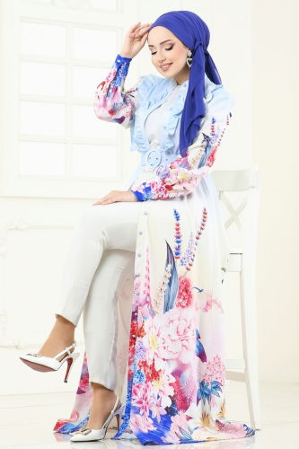 moda selvim 2411JNF844 سماوي فستان - Thumbnail