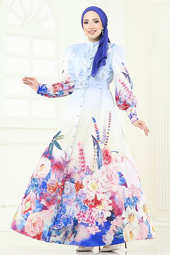 moda selvim 2411JNF844 سماوي فستان - Thumbnail