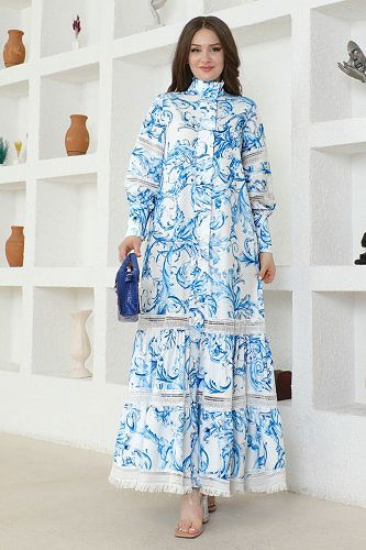 moda selvim 2412JNF844 سماوي فستان - Thumbnail