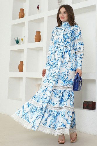 moda selvim 2412JNF844 سماوي فستان - Thumbnail