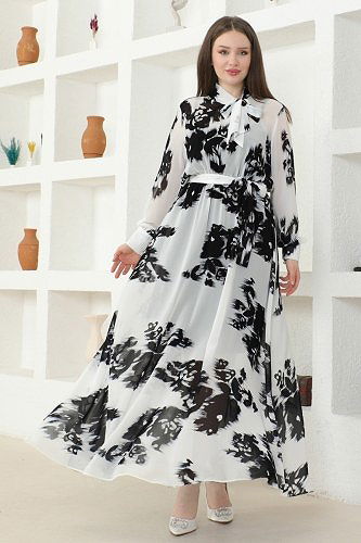 moda selvim 2413JNF844 السكري&اسود فستان - Thumbnail