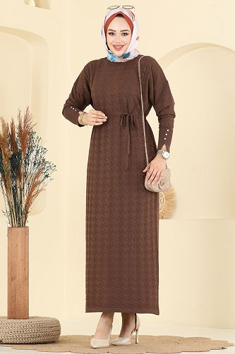 moda selvim Dress 241420TPK1167 Brown - Thumbnail
