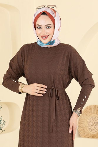 moda selvim Dress 241420TPK1167 Brown - Thumbnail