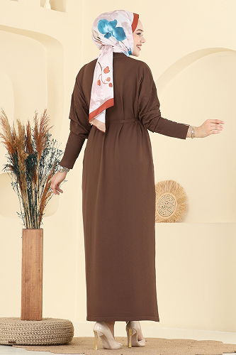 moda selvim الفستان بني 241420TPK1167 - Thumbnail