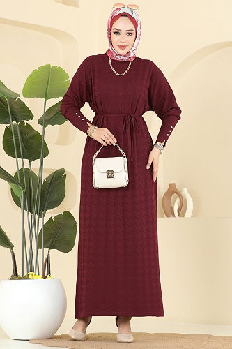 moda selvim Dress 241420TPK1167 Burgundy - Thumbnail