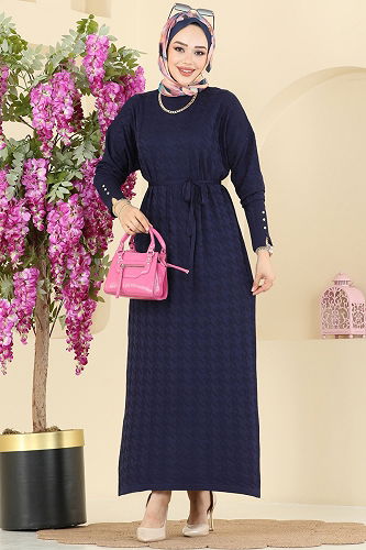 moda selvim الفستان كحلي 241420TPK1167 - Thumbnail