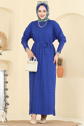 moda selvim الفستان نيلي 241420TPK1167 - Thumbnail