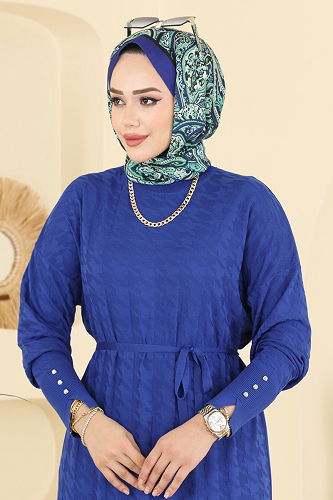 moda selvim الفستان نيلي 241420TPK1167 - Thumbnail