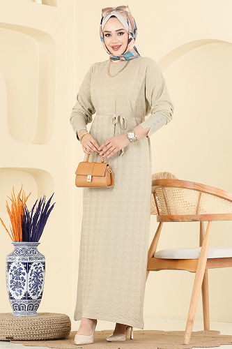 moda selvim الفستان بيج 241420TPK1167 - Thumbnail